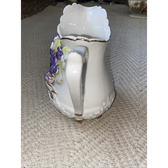 Ornate Victorian Capodimonte Style Pitcher Purple Floral 3D Design Vintage Set - Picture 7 of 12